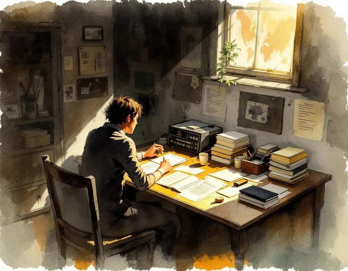 Krimi KI-Story-Generator – Aquarelltafel