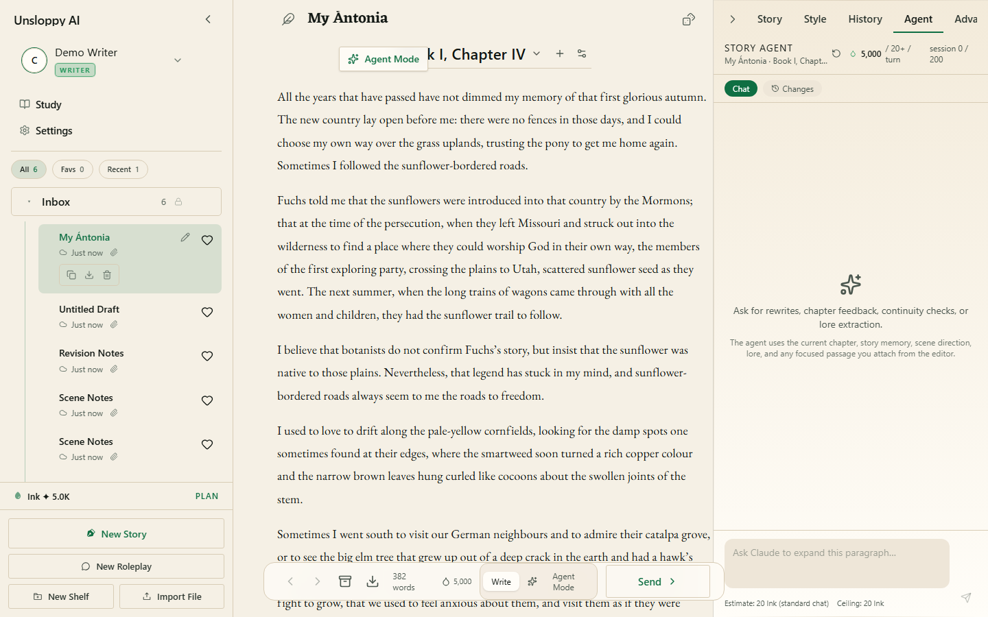 Assistant tab view in the Unsloppy editor
