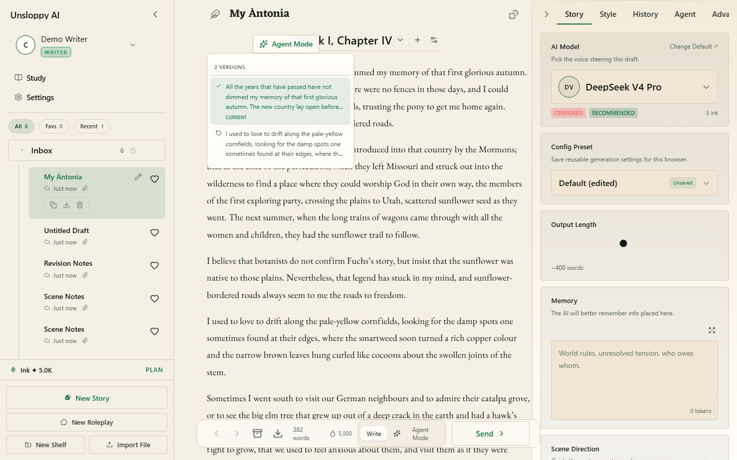 Branch switch view in the Unsloppy editor